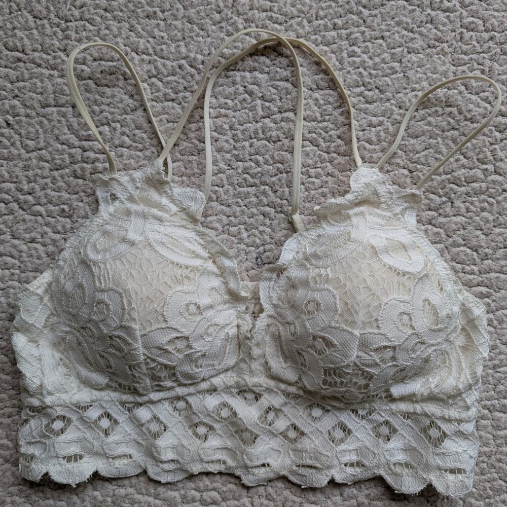 Wishlist Scalloped Lace Double Strap Ivory Bralette Festival Hippie